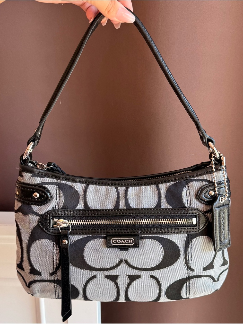 Vintage Coach black & gray monogram shoulder bag